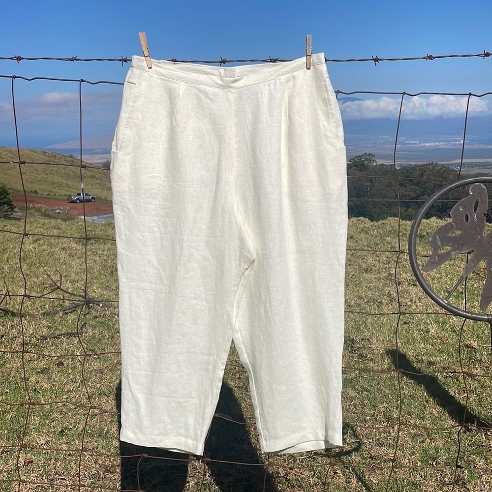 IVORY Linen Cropped Wide Leg Pants Linea By Louis Dell’Olio 1X